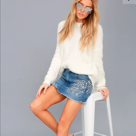 Free People Rhinestone Denim Skirt - Picture 2 of 12